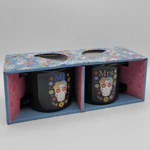 Sugar Skull Day of the Dead His and Hers 16 OZ Novelty Ceramic Mug Set Mr & Mrs